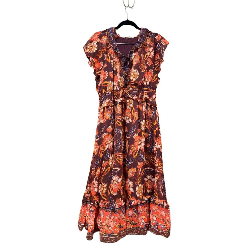 Old Navy Vibrant Floral Midi Dress - Purple and Orange